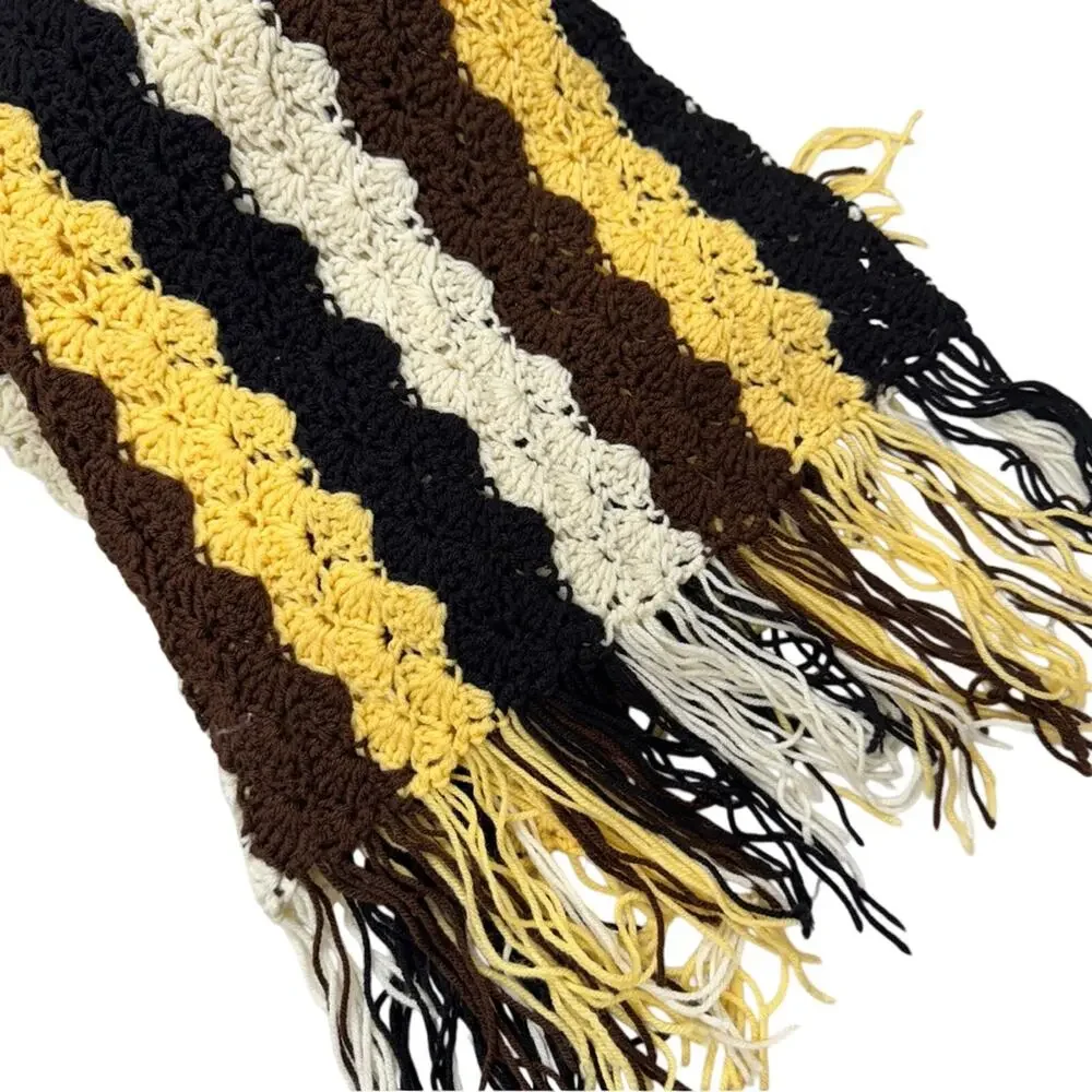 Large Handmade Crochet Throw Blanket Yellow Brown Black 53 X 58 Accent Decor